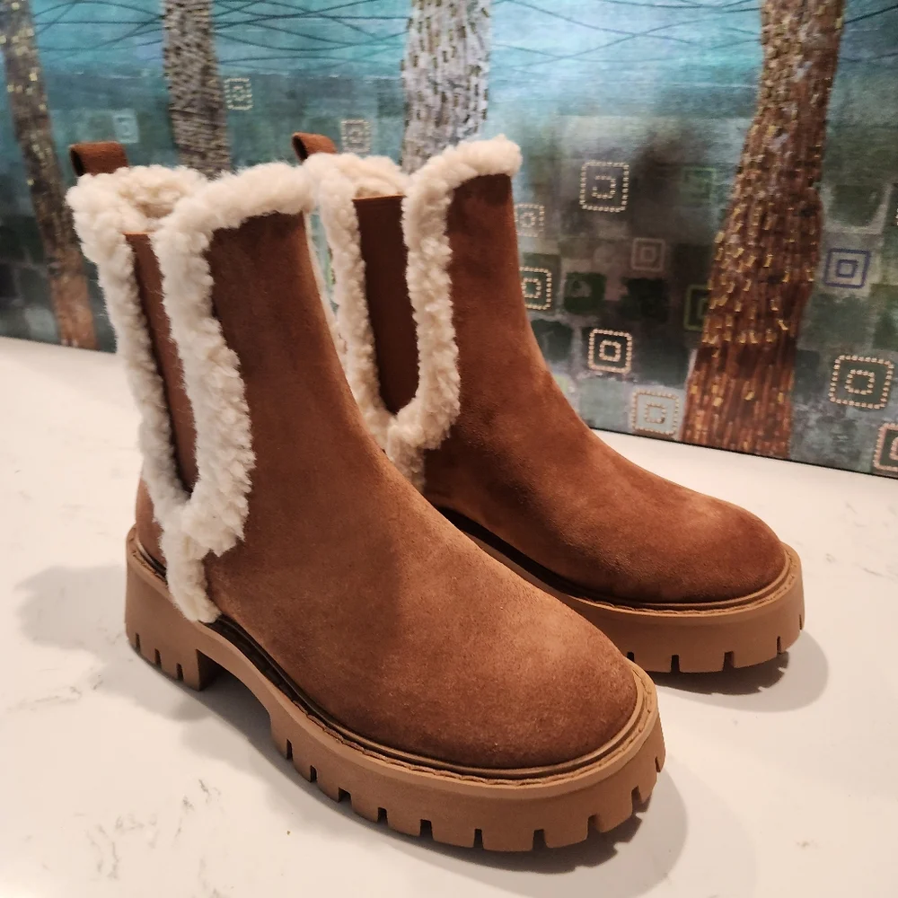 Michael Kors Tan Shearling Chelsea Boots